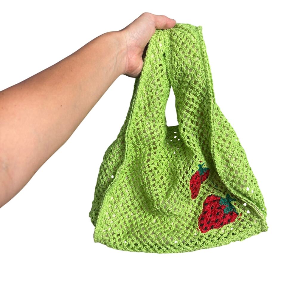 Wild Fable Strawberry Sack Purse Green Crochet Vacation Summer